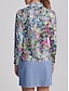 billige Designer kollektion-Dame POLO Trøje Blå Langærmet Toppe Blomstret Dame golf påklædning Tøj Outfits Bær tøj