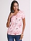 preiswerte T-Shirts für Damen-Damen T Shirt Henley Shirt Blumen Festtage Wochenende Taste Ausgeschnitten Bedruckt Rosa Kurzarm Basic V Ausschnitt