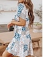 halpa Kuvioidut mekot-Naisten Rento mekko Kukka Geometrinen Painettu V kaula-aukko Mini mekko Böömi Loma Lyhythihainen Kesä
