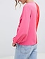 baratos T-Shirts de mulher-Mulheres Tops de verão Bloco de cor Casual Manga lanterna Rosa Manga Longa Moda Decote V Verão