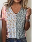 cheap Women&#039;s T-shirts-Women&#039;s T shirt Tee Henley Shirt Floral Graphic Casual Daily Button Cut Out Print Yellow Short Sleeve Print V Neck Summer