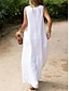 Χαμηλού Κόστους σχέδιο βαμβακερά &amp; λινά φορέματα-Γυναικεία Λευκό φόρεμα Καθημερινό φόρεμα Φόρεμα από βαμβακερό λινό Μακρύ φόρεμα Τσέπη Βασικό Καθημερινά Λαιμόκοψη V Αμάνικο Καλοκαίρι Άνοιξη Λευκό Σκέτο