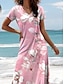 Χαμηλού Κόστους Print Φορέματα-Γυναικεία Καθημερινό φόρεμα Κοντομάνικο φόρεμα Φλοράλ Σκίσιμο Στάμπα Στρογγυλή Ψηλή Λαιμόκοψη Μακρύ Φόρεμα Μάξι Φόρεμα Ημερομηνία Κοντομάνικο Καλοκαίρι