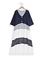 Χαμηλού Κόστους Print Φορέματα-γυναικείο casual φόρεμα swing φόρεμα μακρύ φόρεμα μάξι φόρεμα καφέ μισό μανίκι χρώμα μπλοκ κουμπί καλοκαίρι άνοιξη v λαιμόκοψη βασικό 2023 5xl
