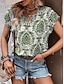 billige T-shirts til kvinde-Dame T-shirt Blomstret Afslappet Daglig Trykt mønster Navyblå Kortærmet Mode V-hals Sommer