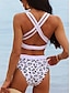halpa Bikinisetit-Naisten Normaali Uima-asut Bikinit 2 kpl Uimapuku Avoin selkä Tulostus Leopardikuvio V-pääntie Trooppinen Ranta-asut Uimapuvut