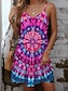 preiswerte Bedruckte Kleider-Damen Bedruckt Gurt Minikleid Hawaiianisch Boho Urlaub Ärmellos Sommer