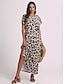abordables Vestidos estampados-Mujer Vestido informal Leopardo Separado Estampado Escote en Pico vestido largo vestido largo Vacaciones Manga Corta Verano