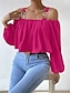 baratos Tops básicos de mulher-Camisa Social Blusa Mulheres Rosa Tecido Ombro frio Rua Diário Moda Ombro a Ombro Normal S