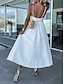 Χαμηλού Κόστους απλά φορέματα-Γυναικεία Λευκό φόρεμα Μίντι φόρεμα Εξώπλατο Σκίσιμο Γάμου Πάρτι Ημερομηνία Γραμμή Α Τιράντες Αμάνικο Μαύρο Λευκό Ανθισμένο Ροζ Χρώμα