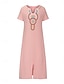 Χαμηλού Κόστους σχέδιο βαμβακερά &amp; λινά φορέματα-Γυναικεία Καθημερινό φόρεμα Φόρεμα από βαμβακερό λινό Μακρύ φόρεμα Κεντητό Βασικό Καθημερινά Διχασμένος λαιμός Μισό μανίκι Καλοκαίρι Άνοιξη Λευκό Ανθισμένο Ροζ Φλοράλ