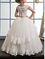 cheap Flower Girl Dresses-Princess Floor Length Flower Girl Dress First Communion Girls Cute Prom Dress Lace with Sash / Ribbon Tiered Plisse Boho Fit 3-16 Years