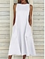 cheap Plain Dresses-Women&#039;s White Dress Maxi Dress Linen Pocket Vacation Streetwear Casual Crew Neck Sleeveless Black White Yellow Color