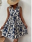 Χαμηλού Κόστους Print Φορέματα-Γυναικεία Καθημερινό φόρεμα Αμάνικο φόρεμα Φύλλο Στάμπα Λαιμόκοψη V Μίνι φόρεμα Διακοπές Αμάνικο Καλοκαίρι