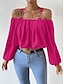 Недорогие Базовые плечевые изделия для женщин-Рубашка Блуза Жен. Розовый Полотняное плетение Холодный прием Для улицы Повседневные Мода С открытыми плечами Стандартный S
