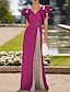 Χαμηλού Κόστους Βραδινά Φορέματα-Ίσια Γραμμή Βραδινά φορέματα Κομψό Φόρεμα Επίσημο Επισκέπτης γάμου Μακρύ Κοντομάνικο Λαιμόκοψη V Stretch Crepe με Πλισέ Κρυστάλλινη λεπτομέρεια 2024