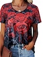baratos T-Shirts de mulher-Mulheres Camiseta Floral Imprimir Casual Feriado Moda Manga Curta Decote Redondo Vermelho Verão