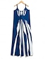 זול שמלות עם הדפס-בגדי ריקוד נשים שמלת סליפ קולור בלוק דפוס צווארון V שמלת מקסי ללא שרוולים קיץ