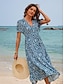 voordelige Jurken met print-Dames Chiffon A lijn jurk Ditsy bloemen Gelaagd V-hals Maxi-jurk Hawaii Stijlvol Vakantie Korte mouw Zomer