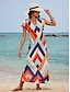 cheap Print Dresses-Women&#039;s Casual Dress Geometric Color Block Split Print V Neck Long Dress Maxi Dress Vacation Short Sleeve Summer