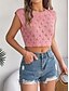 cheap Basic Women&#039;s Tops-Tank Eyelet top Women&#039;s White Pink Green Plain Crop Top Crochet Street Daily Fashion Round Neck Regular Fit S