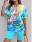 お買い得  レディース ツーピースセット-女性用 Tシャツ グラフィック カジュアル 日常 半袖 Ｖネック ブルー 夏