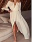 abordables vestidos sencillos-Mujer Vestido blanco vestido largo vestido largo Algodón Botón Correa Vacaciones Playa Hawaiano Maxi Escote en Pico Manga Larga Negro Blanco Rosa Color