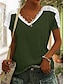 Недорогие Базовые плечевые изделия для женщин-Футболка Жен. Белый Винный Военно-зеленный Полотняное плетение Кружева Для улицы Повседневные Мода V-образный вырез Стандартный S