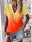 halpa Naisten T-paidat-Naisten T-paita Ombre Väri kaltevuus Loma Painettu Keltainen Lyhythihainen Tyylikäs V kaula-aukko Kesä