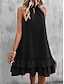 halpa yksinkertaiset mekot-Naisten Musta mekko Mini mekko Röyhelö Deitti Loma Yksivärinen Perus Riipuskaula Hihaton Musta Väri
