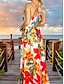 baratos Vestidos Estampados-Mulheres Vestido casual Vestido A Line Floral Folha Frente Única Imprimir Com Alças Vestido Longo Vestido Maxi Tropical Havaiana Férias Sem Manga Verão