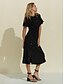 Недорогие повседневное платье-Женское базовое черное платье миди с короткими рукавами и круглым вырезом