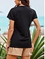 preiswerte T-Shirts für Damen-Damen Sommertops Bluse Bestickt Schwarz Kurzarm Rundhalsausschnitt Sommer Frühling
