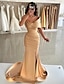 cheap Prom Dresses-Mermaid / Trumpet Prom Dresses Elegant Dress Formal Prom Floor Length Sleeveless Off Shoulder Satin with Ruched Slit 2024