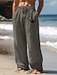 Недорогие Мужские хлопковые льняные брюки-Мужские хлопковые льняные брюки с принтом якоря, винтажные брюки, боковые карманы, эластичный шнурок, дизайн со средней талией, повседневная уличная одежда