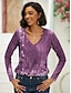 cheap Women&#039;s T-shirts-Women&#039;s T shirt Tee Floral Print Holiday Weekend Basic Long Sleeve V Neck Purple Fall &amp; Winter