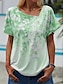 abordables T-shirts Femme-Femme T shirt Tee Floral Casual Vacances Imprimer Rose Claire Manche Courte Mode Col V Eté