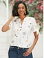 billige T-skjorter til kvinner-Dame T skjorte Blomstret Grafisk Knapp Utskjæring Trykt mønster Ferie Helg Grunnleggende Kortermet V-hals Hvit