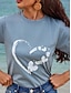 economico T-Shirt da donna-Per donna maglietta 100% cotone Con cuori Farfalla Informale Fine settimana Stampa Blu Manica corta Di tendenza Essenziale Girocollo Estate