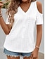 preiswerte Basic-Damenoberteile-Hemd Bluse Öse oben Damen Weiß Glatt Ausgeschnitten Kalte Schulter Strasse Täglich Modisch V Ausschnitt Regular Fit S