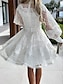 economico abiti semplici-Per donna Vestito bianco Mini abito Pizzo Collage Appuntamento Streetwear Linea A Colletto alla coreana Manica lunga Nero Bianco Colore