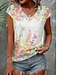 billige T-skjorter til kvinner-Dame T skjorte Blomstret Trykt mønster Avslappet Ferie Mote Kortermet V-hals Hvit Sommer