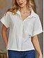 cheap Basic Women&#039;s Tops-Women&#039;s Shirt Blouse Cotton Linen Plain Casual Button Pocket White Short Sleeve Elegant Fashion Basic Shirt Collar