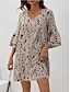 cheap Print Dresses-Women&#039;s Casual Dress Leopard Ruffle Print V Neck Ruffle Sleeve Mini Dress Date Vacation 3/4 Length Sleeve Summer Spring