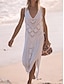 رخيصةأون فساتين عادية-نسائي فستان أبيض فستان طويل ماكسي مكشكش منفصل عطلة شاطئ أناقة الشارع ماكسي V رقبة بدون كم أسود أبيض أصفر اللون