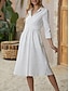 cheap Design Cotton &amp; Linen Dresses-Women&#039;s A Line Dress Midi Dress Pocket Bandage Solid Classic Date Shirt Collar Half Sleeve Summer Spring Fall White