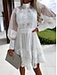 economico abiti semplici-Per donna Vestito bianco Mini abito Pizzo Collage Appuntamento Streetwear Linea A Colletto alla coreana Manica lunga Nero Bianco Colore