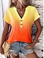 levne Dámská trička-Dámské Tričko Tónované Zářící barvy Dovolená Tisk Žlutá Krátký rukáv stylové Do V Léto