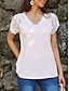 זול גופיות בסיסיות לנשים-בגדי ריקוד נשים חולצה חולצת תחרה אחיד תחרה טלאים לגזור קזו&#039;אל בסיסי שרוולים קצרים צווארון V לבן