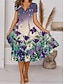 cheap Print Dresses-Women&#039;s Casual Dress A Line Dress Floral Marble Print V Neck Midi Dress Vacation Short Sleeve Summer